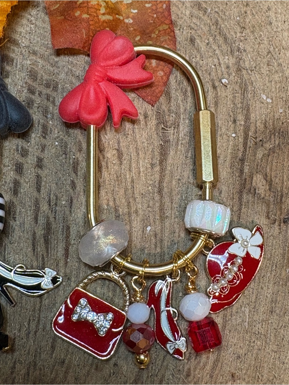 Red Bow Charm Bracelet Keyring - Women Accessories